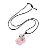 Natural Rose Quartz Mushroom Pendant Necklace NJEW-E065-01D-2