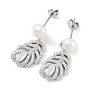 Anti-Tarnish Cubic Zirconia Feather with Natural Pearl Dangle Stud Earrings EJEW-F318-14P-1