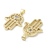 Rack Plating Hamsa Hand Brass Micro Pave Cubic Zirconia Pendants KK-E102-13G-2