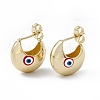 Enamel Crescent Moon with Evil Eye Stud Earrings EJEW-A093-01G-03-1