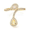 Teardrop Rack Plating Brass Micro Pave Cubic Zirconia Open Cuff Rings for Women RJEW-M022-34G-2