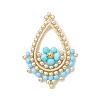 Faceted Round Dyed Natural Magnesite & Glass Seed Beaded Pendants PALLOY-MZ01097-04-1