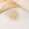 Brass Pave Clear Cubic Zirconia Ring with Letter Pendant Box Chain Necklaces FS-WG44D8C-13-1