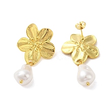 304 Stainlee Steel with Plastic Pearl Studs Earring EJEW-Z045-10G