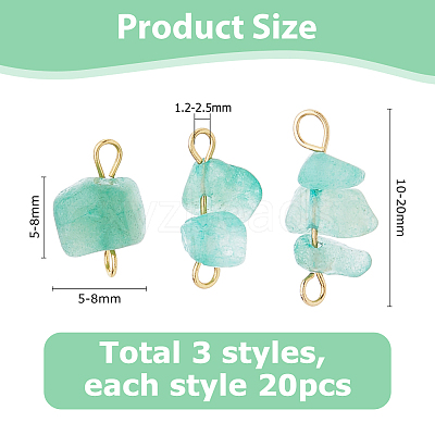 60Pcs 3 Styles Natural Green Aventurine Nuggets Connector Charms PALLOY-HS00001-1