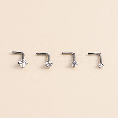 316 Surgical Stainless Steel Crystal Rhinetone Flat Round L-Shaped Nose Rings WGCD50A-02-1