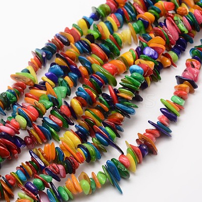 Dyed Chip Natural Freshwater Shell Beads Strands X-SHEL-E355-16-1