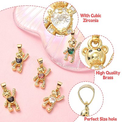 5Pcs 5 Colors Brass Clear Cubic Zirconia Pendants KK-CJ0001-76-1