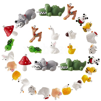 30Pcs 15 Style Opaque Resin Pendants RESI-SZ0001-62-1