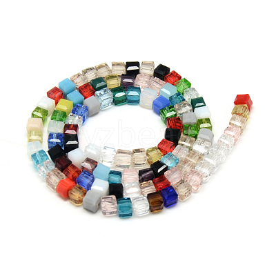Faceted Transparent Glass Cube Beads Strands X-GLAA-R163-4x4-01-1