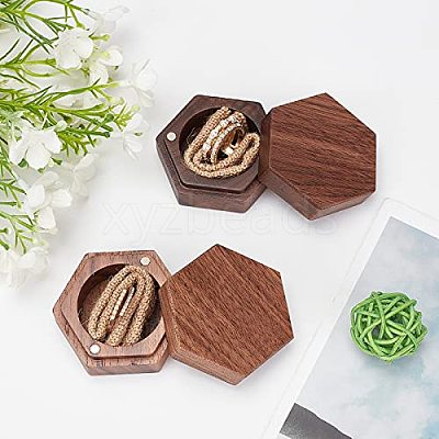 Hexagon Wooden Finger Ring Boxes CON-WH0085-66-1