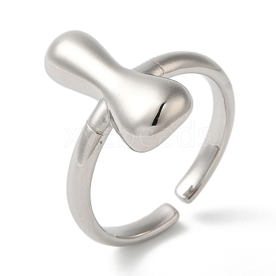 Initials Brass Open Cuff Ring for Women RJEW-N046-02I-P-1