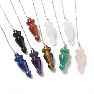 Mixed Natural & Synthetic Gemstone Pointed Dowsing Pendulums AJEW-B020-03P-1