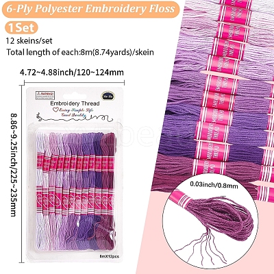 12 Skeins 6-Ply Polycotton(Polyester Cotton) Embroidery Floss DIY-CY0002-94B-1