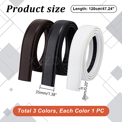 3Pcs 3 Colors No Buckle Imitation Leather Waist Belt AJEW-GA0006-54B-1