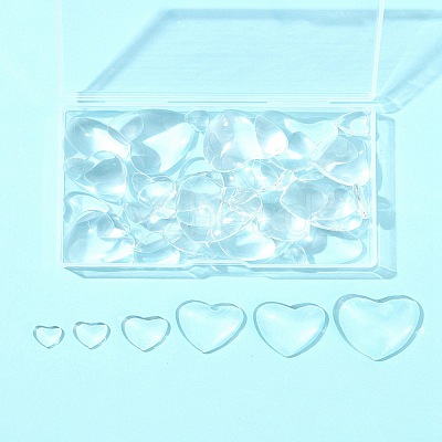 48Pcs 6 Styles Transparent Heart Glass Cabochons GGLA-FS0001-07-1