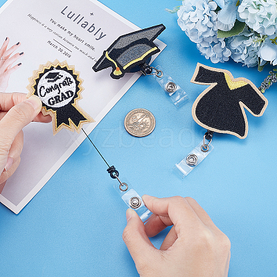 3Pcs 3 Style Graduation Theme Felt Plastic Retractable Badge Reel JEWB-UN0001-02-1