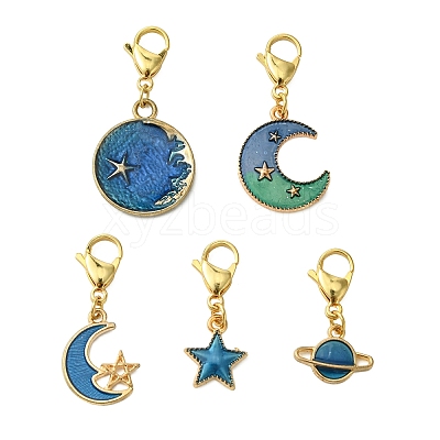 5Pcs Alloy Enamel Moon Star Planet Pendant Decorations HJEW-JM02856-1