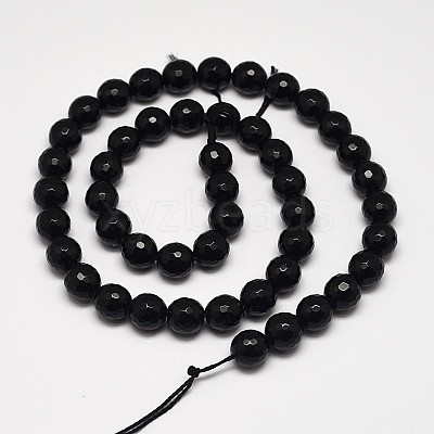 Faceted Round Grade A Synthetic Black Stone Beads Strands G-N0137-04-6mm-1