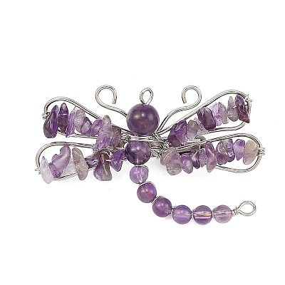 Natural Gemstone & Brass & Iron Brooches JEWB-H034-01P-1