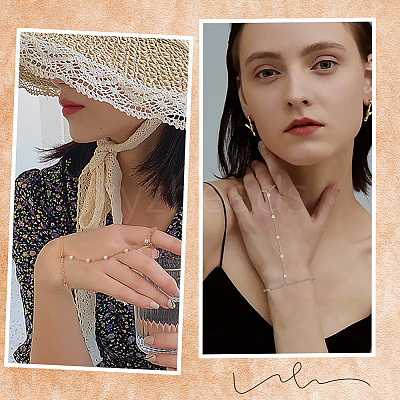 2Pcs 2 Colors Alloy Satellite Chains Finger Ring Bracelets for Women BJEW-CY0001-09-1