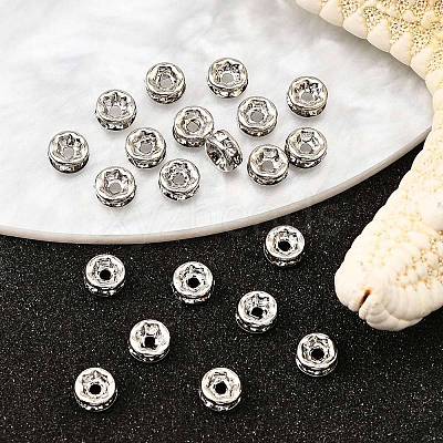 Rack Plating Brass Crystal Rhinestone Rondelle Space Beads RB-D303-P-1