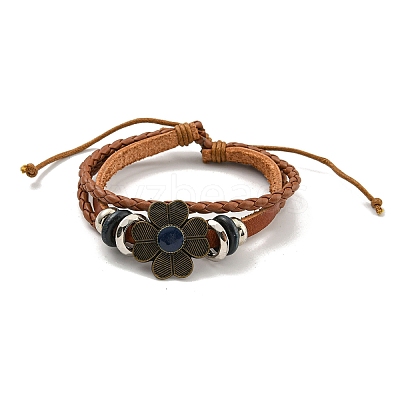 Braided PU Leather & Waxed Cords Multi-strand Bracelets BJEW-P329-07A-AB-1