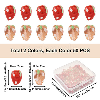 100Pcs 2 Colors Handmade Lampwork 3D Strawberry Beads LAMP-CD0001-14-1