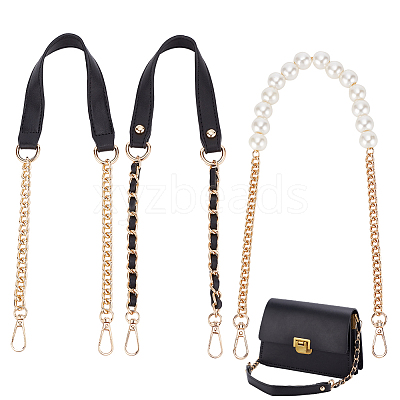 3Pcs 3 Style Plastic Imitation Pearl Beaded/PU Leather Bag Straps DIY-WR0003-16-1