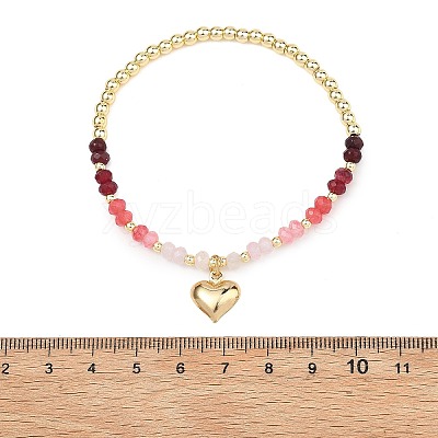Heart Brass Charm Bracelets BJEW-JB13635-1