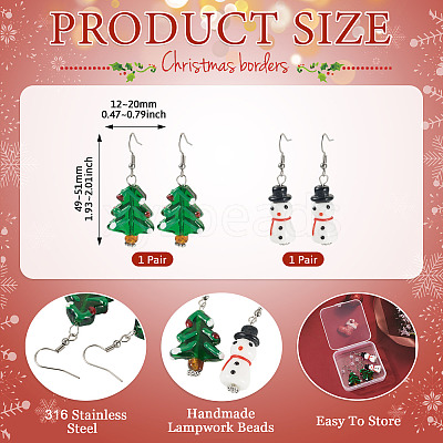 2 Pairs 2 Styles Christmas Theme Glass Dangle Earrings EJEW-TA00701-1