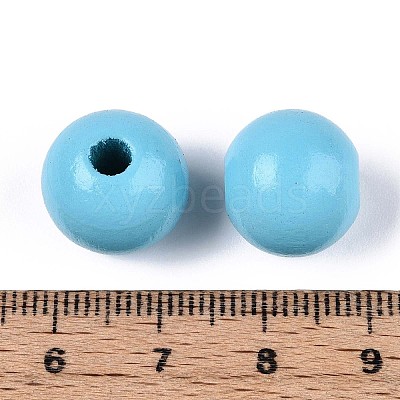 Spray Painted Round Natural Schima Wood Beads WOOD-A018-14mm-09-1