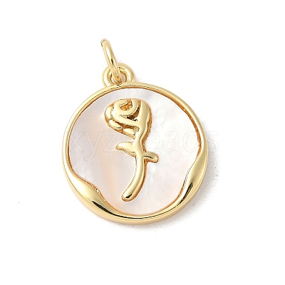Brass Pave Natural White Shell Pendants KK-S522-13G-1