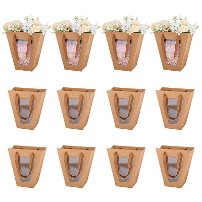 Trapezoid Paper Flower Gift Tote Bags with Plastic Visible Window ABAG-WH0045-25A-1