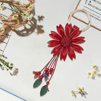 Leather and Alloy Keychain HJEW-WH20022-04B-03-1