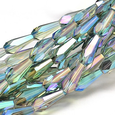 Full Rainbow Plated Faceted Teardrop Glass Bead Strands EGLA-J096-FR05-1