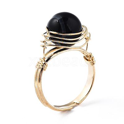 Adjustable Natural & Synthetic Gemstone Round Finger Rings RJEW-T020-01KC-1