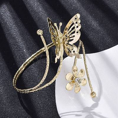 Flower & Butterfly Alloy Arm Cuff Bangles for Girl Women AJEW-A063-01F-G-1