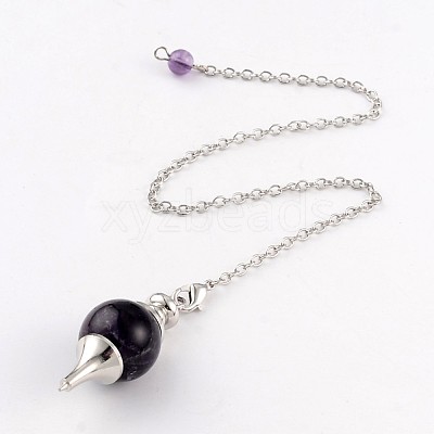 Natural Amethyst Sphere Dowsing Pendulums X-BJEW-E292-A07-1