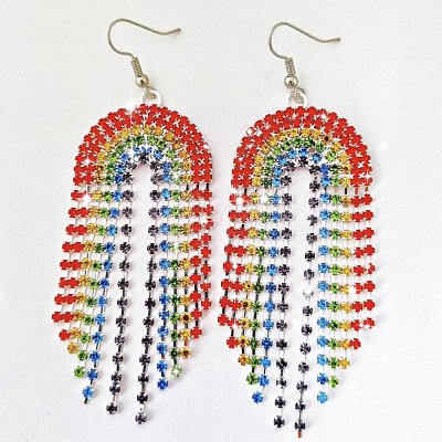 Rainbow Alloy Rhinestone Dangle Earrings FS-WG2B80A-02-1