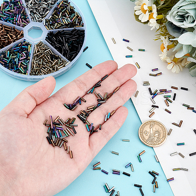 1400Pcs 7 Colors Glass Bugle Beads SEED-PH0002-14-1