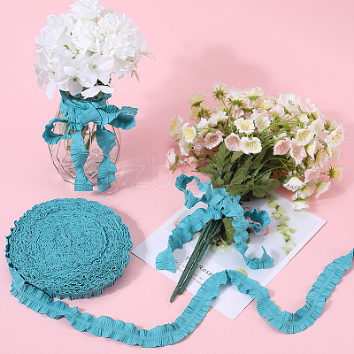 20 Yards Ruffled Polyester Elastic Lace Trim EW-WH0018-01C-1