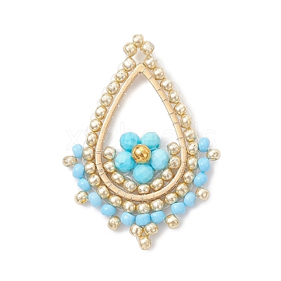 Faceted Round Dyed Natural Magnesite & Glass Seed Beaded Pendants PALLOY-MZ01097-04-1