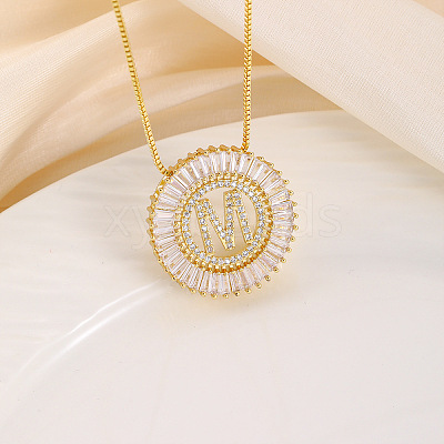 Brass Pave Clear Cubic Zirconia Ring with Letter Pendant Box Chain Necklaces FS-WG44D8C-13-1