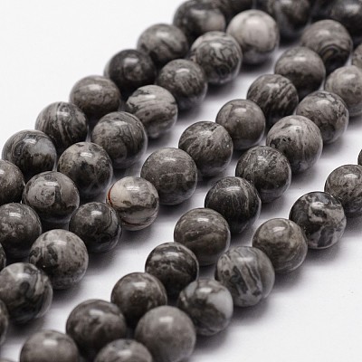 Natural Map Stone/Picasso Stone/Picasso Jasper Beads Strands G-G735-27-8mm-1