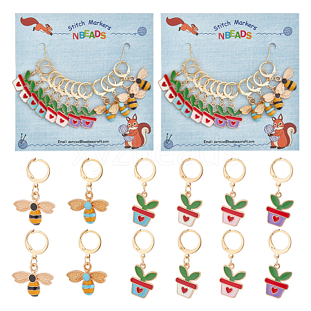 Alloy Enamel Bee & Leaf Planter with Heart Pendant Locking Stitch Markers HJEW-AB00042-1