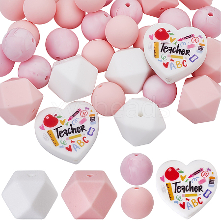 Heart & Hexagon & Round Silicone Focal Beads SIL-SC0002-30-1