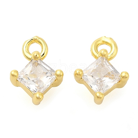 Rhombus Rack Plating Brass with Cubic Zirconia Pendants Charms KK-S396-24-1