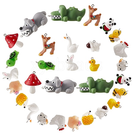 30Pcs 15 Style Opaque Resin Pendants RESI-SZ0001-62-1