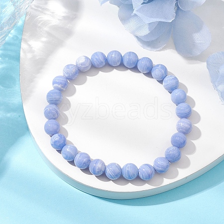 Natural Dyed Blue Lace Agate Beads Stretch Bracelets for Women BJEW-JB11261-1